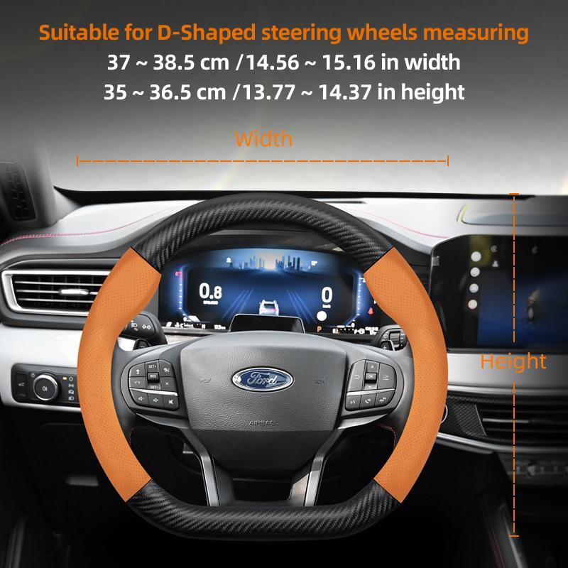 fypaj3 Suitable for Ford Breathable Holes Leather Matte Carbon Fiber Texture Steering Wheel Cover Suitable for Focus Mk2 Mk3 Fiesta Mk7 Transit Custom