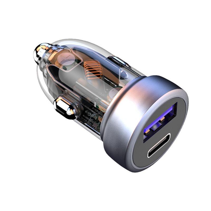 100W Mini Transparent Dual PD Car Charger: Super Fast Cigarette Lighter Adapter