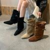 Pointed High-heeled Trouser Boots Autumn New Temperament Medium Boots Suede Leather Buckle Women's Boots