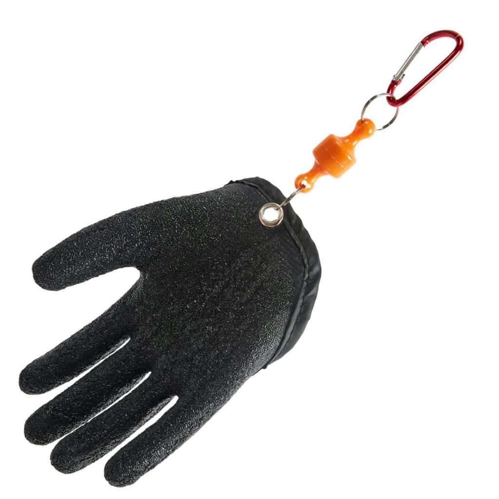 Non-slip, cut-resistant fishing gloves with magnetic hooks. Durable polyester construction for fish handling. Portable and cut-resistant, these
