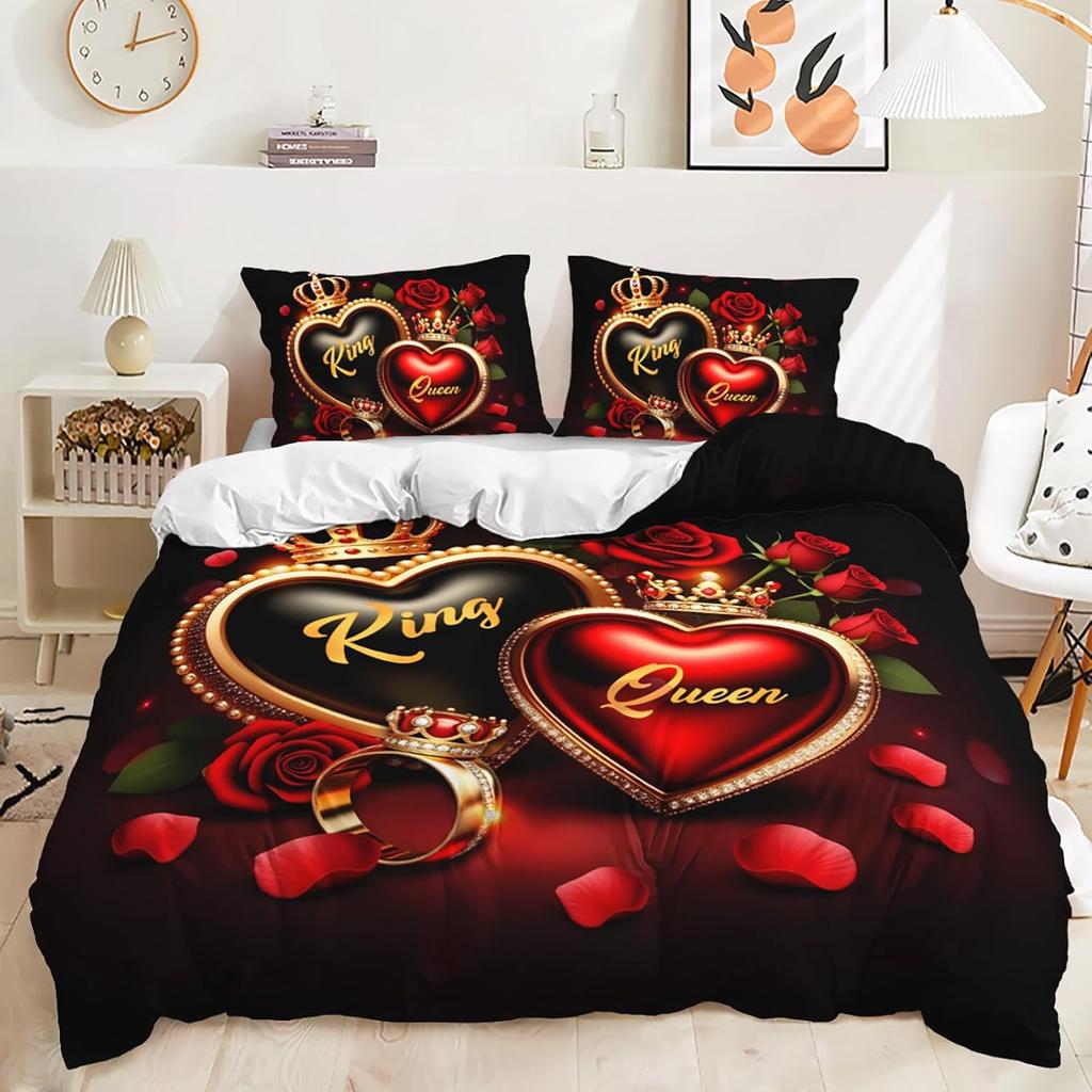 Comforter Romantic King And Queen Bedding Set Twin Full Comforter For Girls Teens Couple Lover Valentine'S Day Present