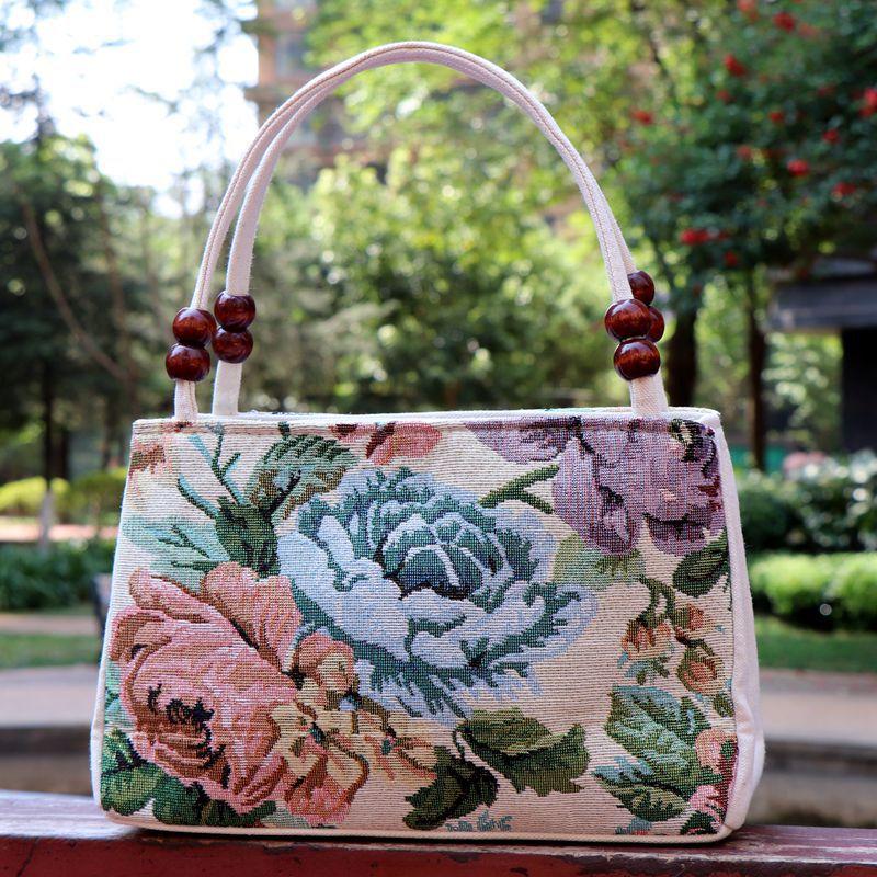 Yunnan ethnic style double-layer wooden bead bag elephant embroidery bag ethnic fabric bag