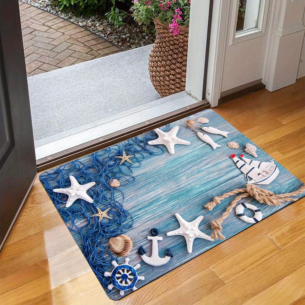 1Pcs Anti Fatigue Kitchen Rugs, Ocean Beach Shell Print Waterproof Non-Slip Thick Cushioned Kitchen Mat Heavy Duty Comfort Standing Mat for Kitchen