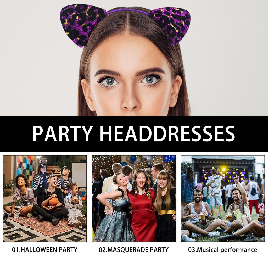 Leopard Cats Ear Headband for Casual and Formal Funny Glittering Ear Hairband Roleplay Supply Halloween Props Hairband