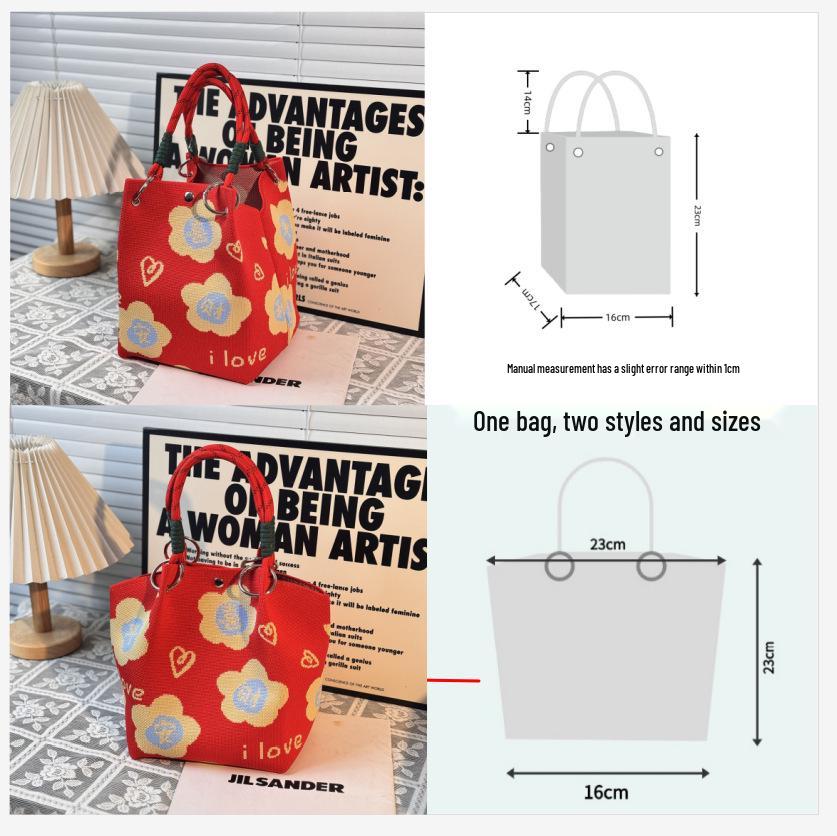 Handtasche mit großer Kapazität im japanischen und koreanischen Strickstil - Tragbare, pendlerfreundliche Tragetasche mit einem kleinen quadratischen Design für diverse Gegenstände