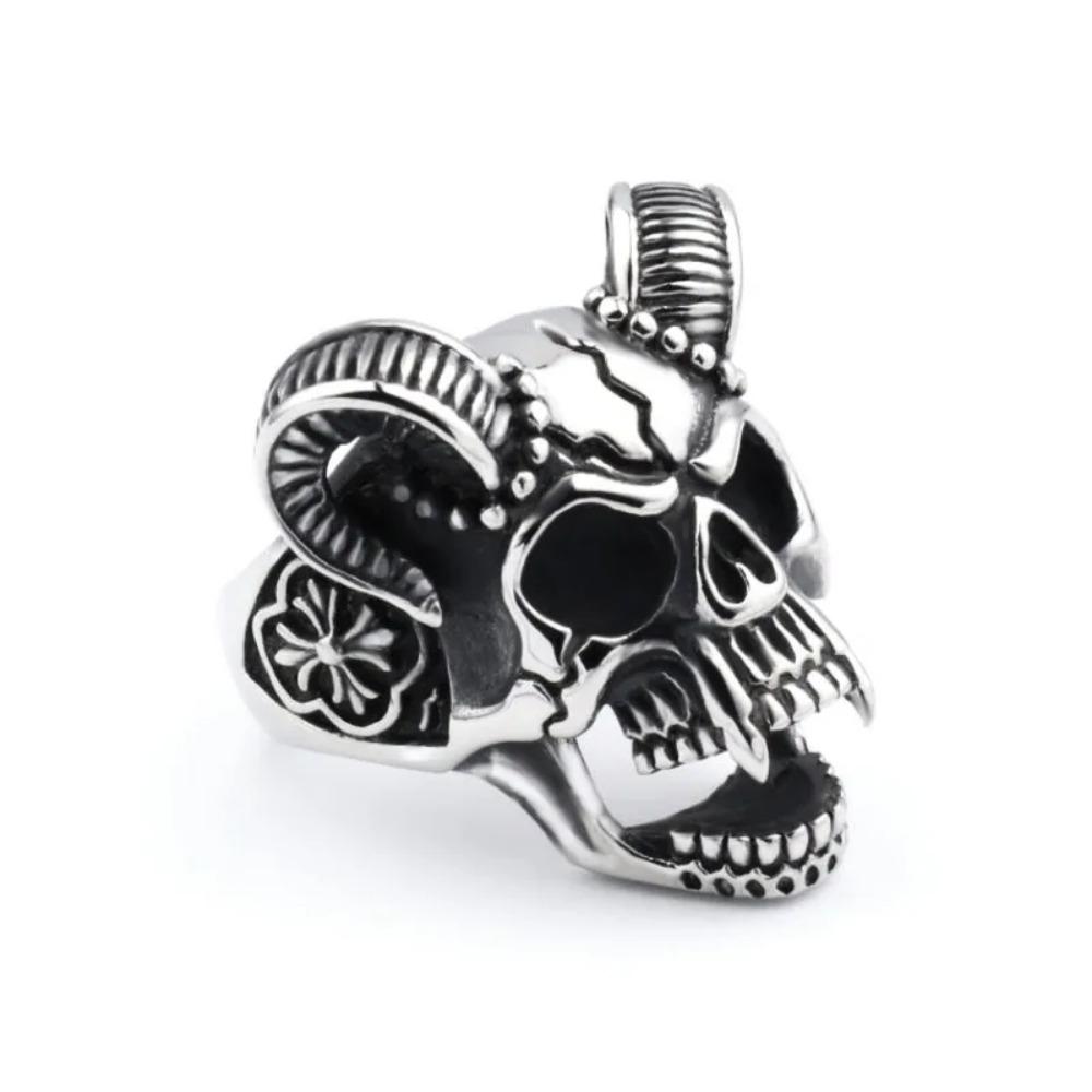Trendy Retro European and American Fashion Devil Satan Skull Ring Cool Punk Adjustable Street Party Niche Men's Zircon
