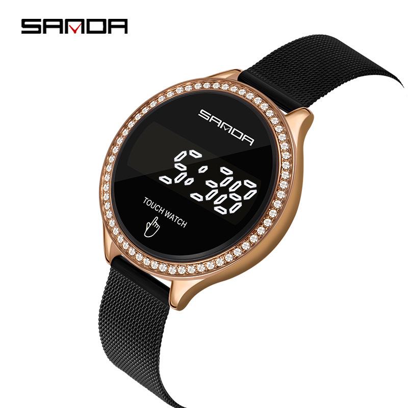 Sanda Stylish Touch Key Electronic Watch with Mesh Band - Creative Business Design.