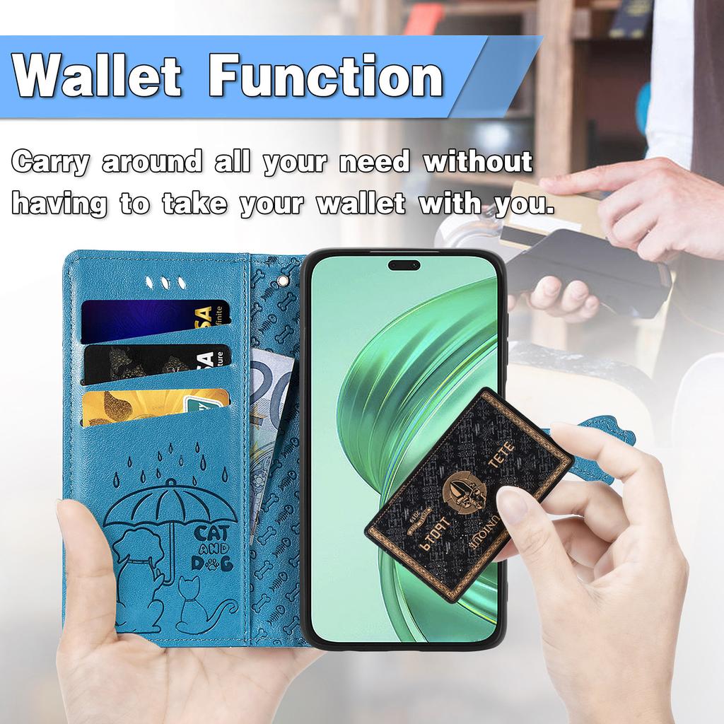 Leather Case For Honor X7c 4G/200 Smart 5G/Play 60 Plus 5G Wallet Flip Phone Cover Cute Cat Dog Pattern