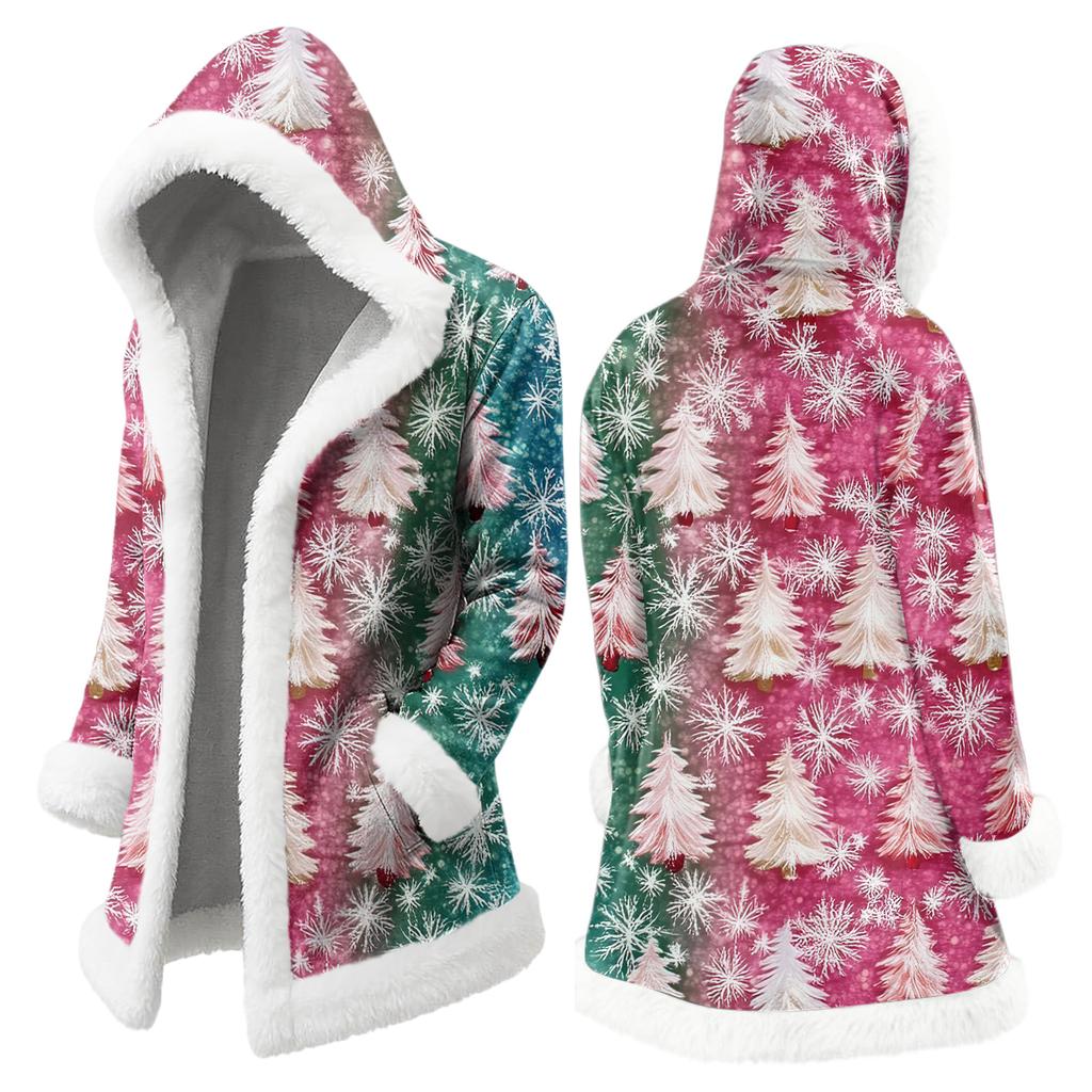 Men's Christmas Long Hooded Cardigan With Pockets Warm Jacket