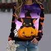 Dames avslappet mote Halloween-trykk langermet genser T-skjorte topp