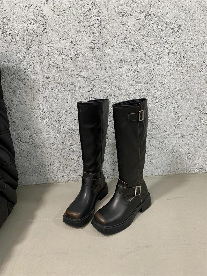 

Модные ретро длинные сапоги с ремнем женские осенне-зимние модные универсальные в рыцарском стиле верхняя одежда кожа микрофибра сапоги до колена 40