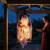 Charming Knitted Fabric Ghost Hanging Swing Halloween Decoration, Spooky Light Up Large Swinging Glowing Figure with Blood for Porch Yard Tree Holiday