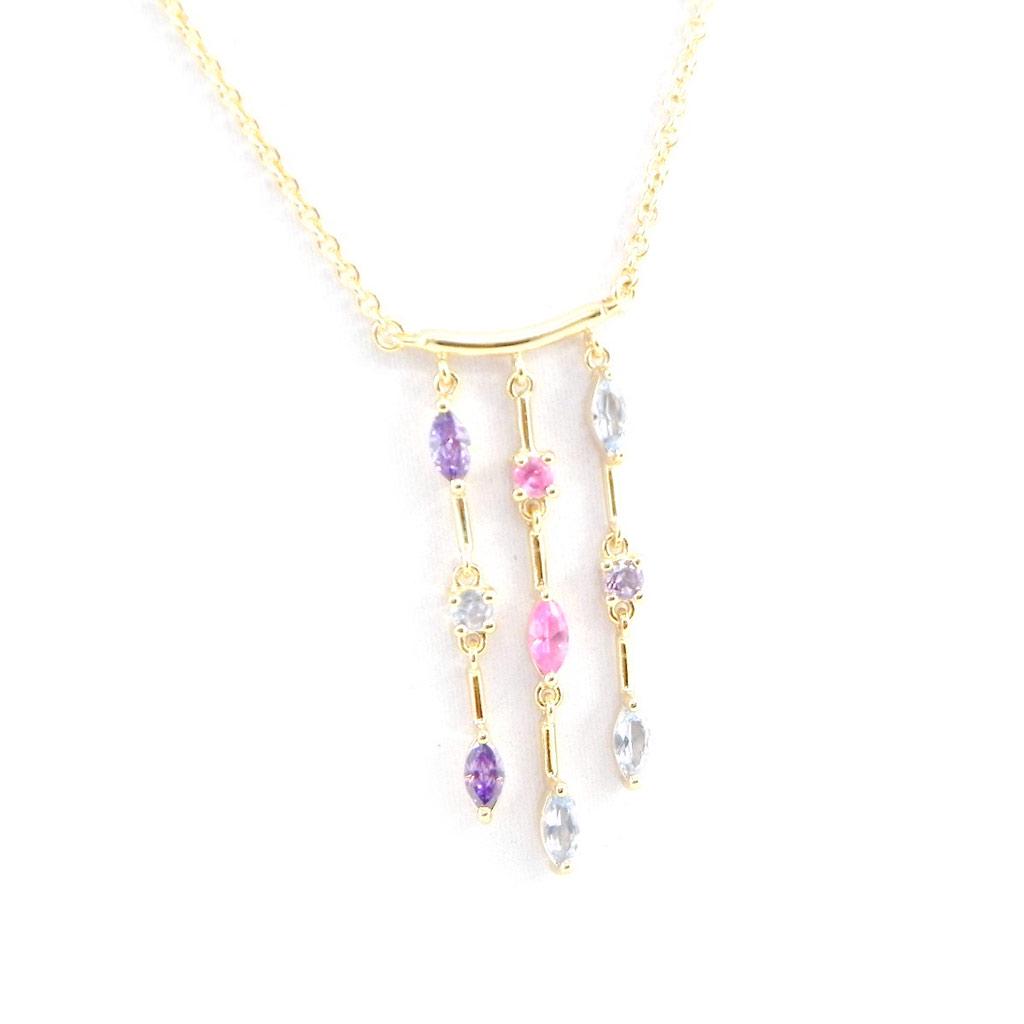 Altesse [H2915] - Gold Plated Necklace 'Scarlett' Blue Pink Mauve - 3 Cm