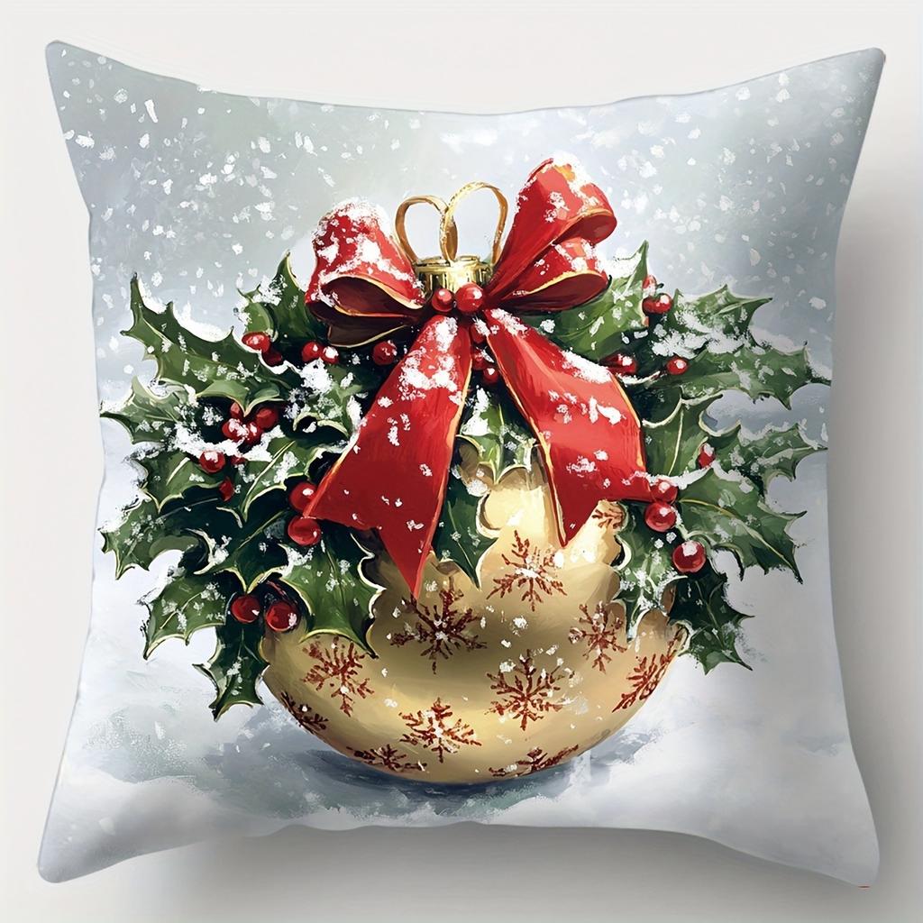 Home Decor Santa, Bells & Christmas Decor Pillow Covers Pattern Cushion Cover Suitable For Sofa Bedroom Car Pillow Cover