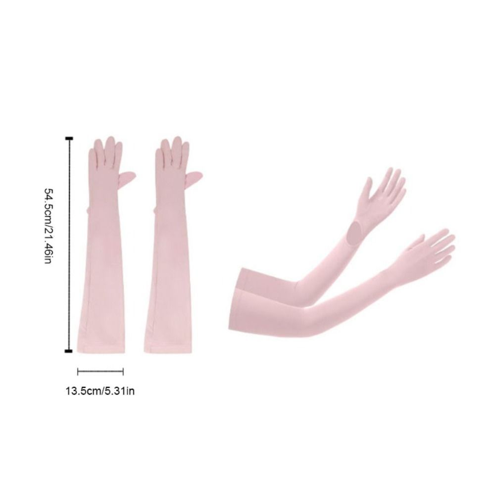 Fashion Solid Color Long Sleeve Non-slip Flip Sunscreen Sleeve Gloves Sun Protection Quick-drying Ice Silk Arm Sleeve Driving