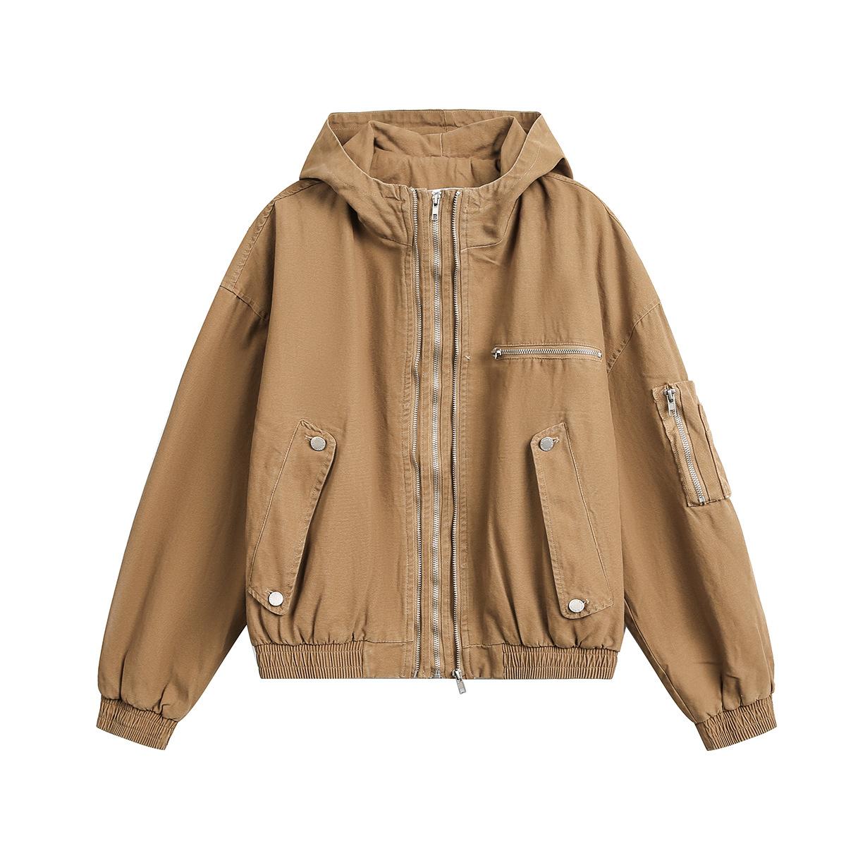 Men s autumn new American retro zipper design sense structural splicing hooded jacket jacket S