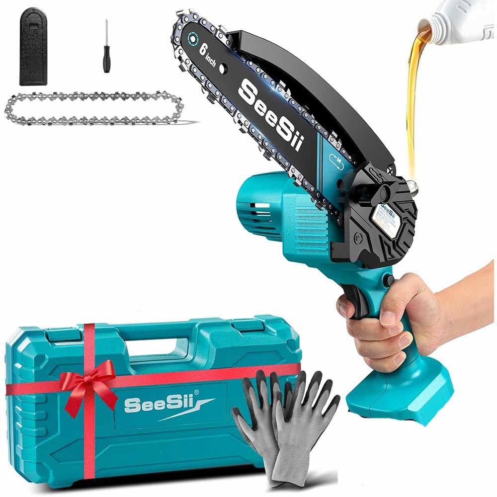6'' Cordless Rechargeable Handheld Electric Saw Woodworking Garden Pruning Power Tool Portable Mini Chainsaw