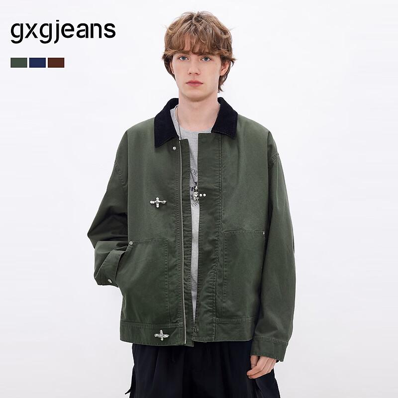 gxgjeans Men s American Retro Utility Lapel Jacket L