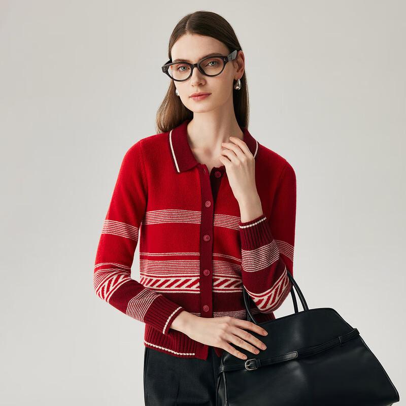 Zhaojun Women's Lapel Jacquard Cashmere Cardigan