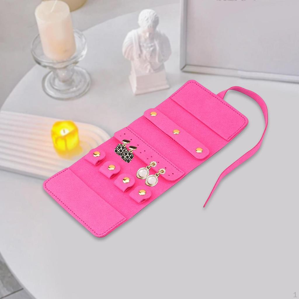 Jewelry Roll Storage Bag with Tie Close for Rings Earrings Necklaces Rose Red