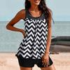 2Pcs/Set Women Summer Tankini Set O-Neck Sleeveless Padded Printing Tops Solid Color Mid-rise
