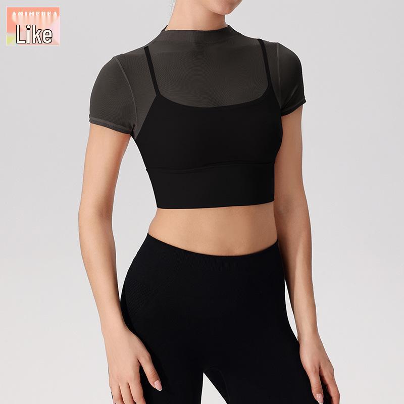 

Товар по распродаже возврату не подлежит: Спортивный топ из сетки с нагрудными вкладышами - Фитнес/одежда для йоги с коротким рукавом Medium чёрный