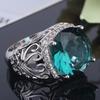 Fashion Wedding Band  Green CZ Silver Color Ring Size 6 7 8 9 10 For Heart Hollowed Out Women Ring Gift Wholesale