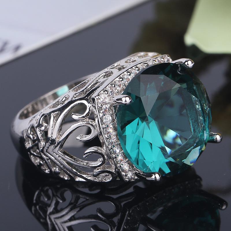 Fashion Wedding Band Green CZ Silver Color Ring Size 6 7 8 9 10 For Heart Hollowed Out Women Ring Gift Wholesale