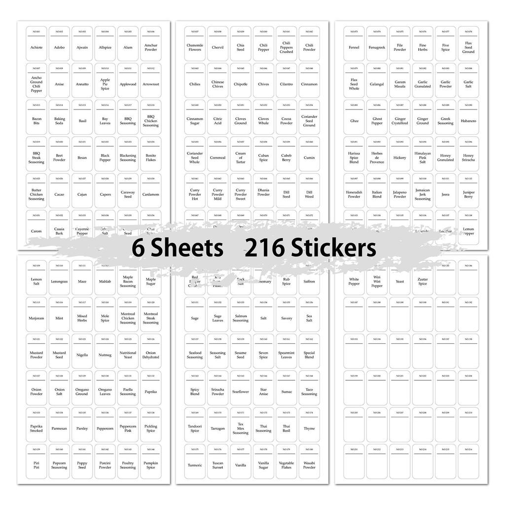 216pcs White Sticker Spice Jars Sticker Organizer Label For Household Kitchen Waterproof Reusable Kitchen Accesserioes