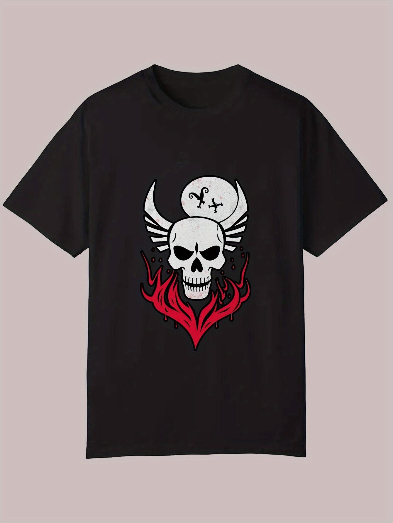 Graphic T-shirt - Edgy Skull & Flames Design XXL