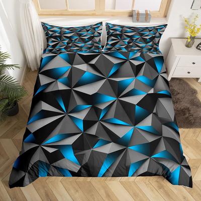 Blau Schwarz Bettbezug King Queen Größe Jungen Mädchen Geometrie Bettwäscheset Geometrisches Bettdeckenbezugset Modern Abstrakt Steppdeckenbezug