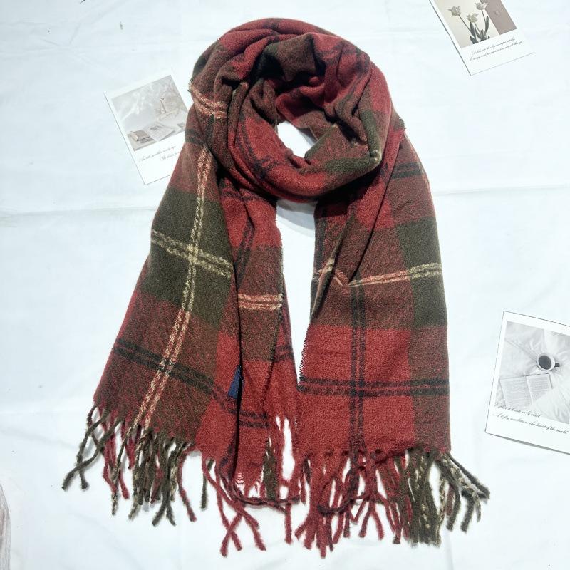 Korean Atmosphere Retro Red Plaid Gift Scarf for Women Winter Imitation Cashmere Long Thick Warm Scarf for Men