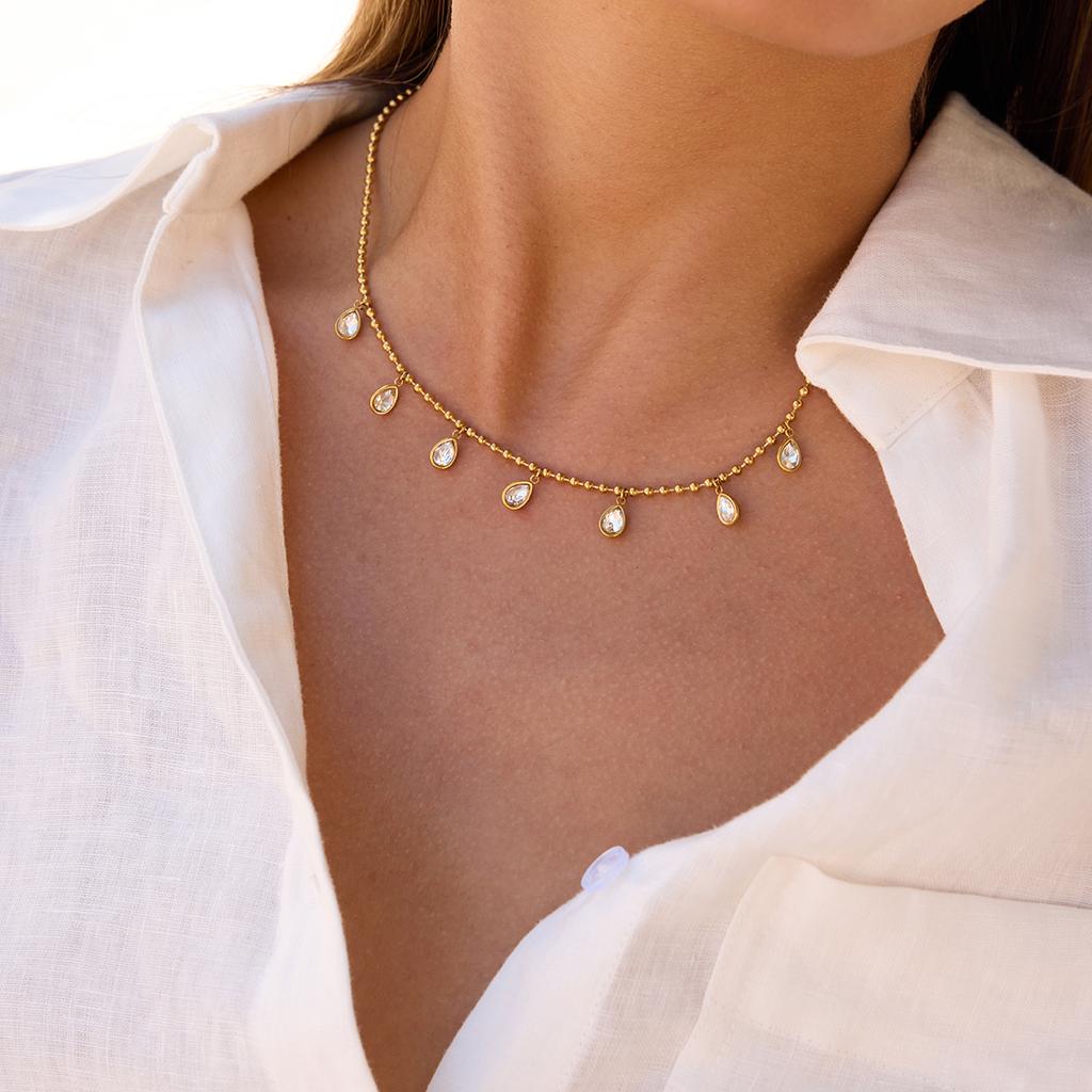 Fashion Teardrop-shaped White Cubic Zirconia Pendant Necklace 18 K Pvd Plated Statement Collar Necklace Jewelry Gift