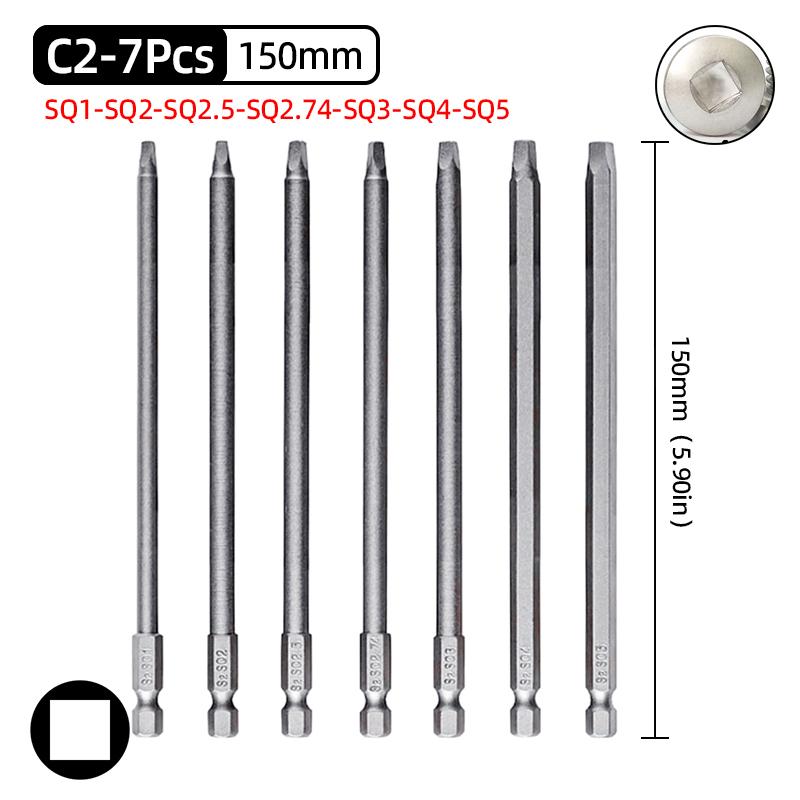 50mm Square Head Screwdriver Bits Set SQ1/SQ2/SQ3 Magnetic Four Corners Screw Driver 6.35mm Hex Shank Ratchet Wrench Hand Tools