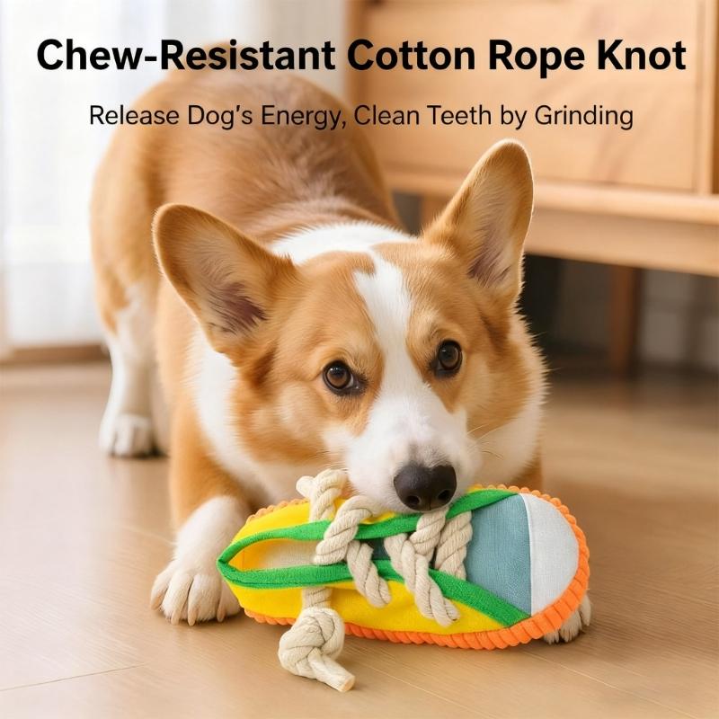 Dog Tug Rope Toy Shoe with Squeaky Sound Chewable Cotton Rope Teeth Cleaning Chew Toy For Small Dog Entertainment