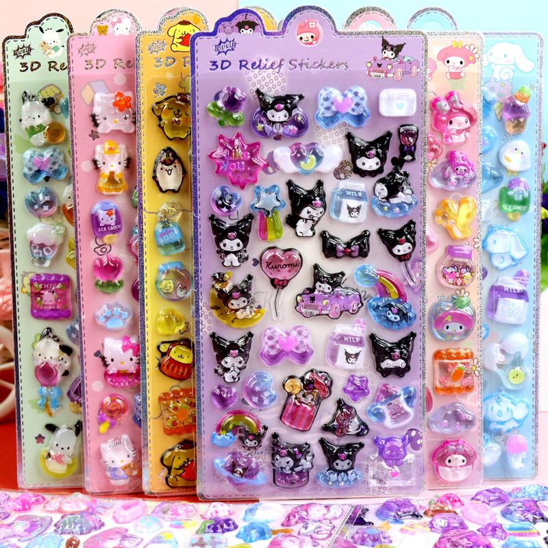 8/48pcs Cartoon Characters Creative 3d Relief Stickers Waterproof Cute Decorative Stickers Cartoon Crystal Stickers Wholesale