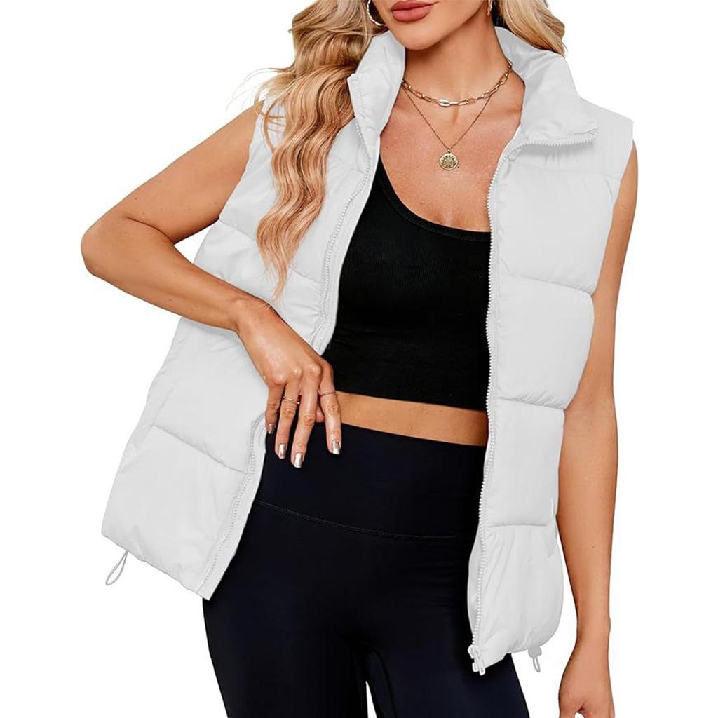 Women's Fashion Standing Collar Sleeveless Cotton Jacket Zipper Thickened Vest Jacket