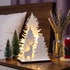 Wooden Christmas Decorations Vintage Tree, LED Lighted Tabletop Centerpiece Decorations, Eco Friendly Ornaments Winter Reindeer Xmas Desktop