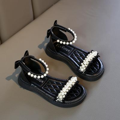 Sweet Girls Sandals Summer Fashion Pearl Bowknot Children Causal Beach Sandals Kids Princess Roman Sandals Versatile Soft Soled