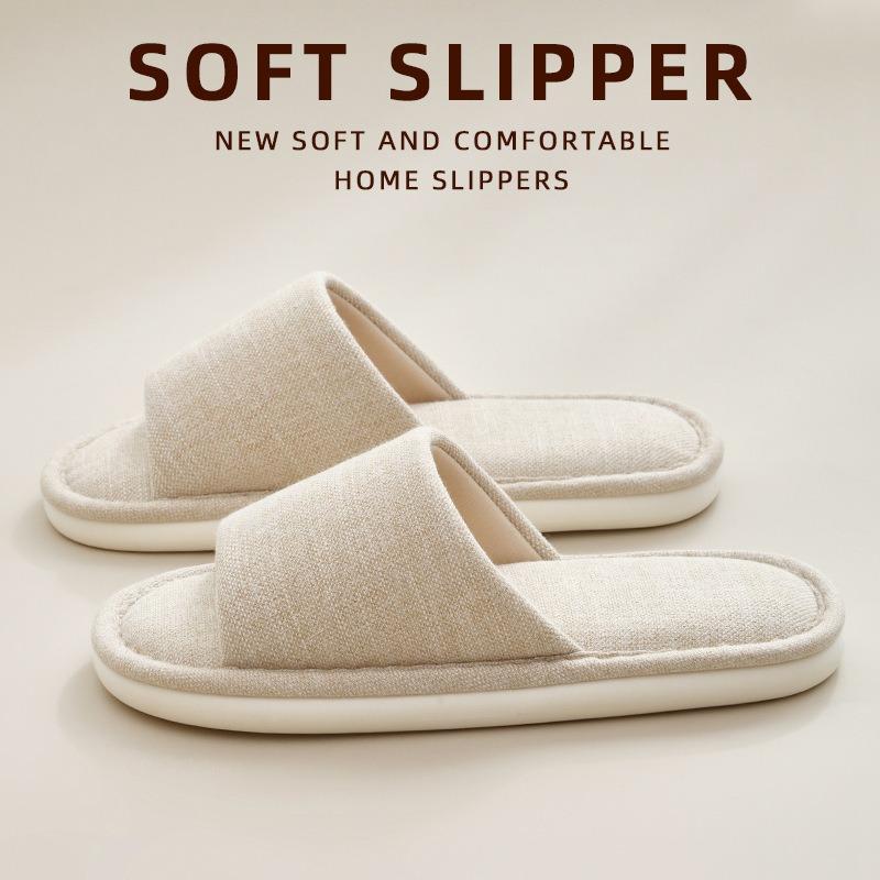 Japanese-style Unprinted Slippers Women's Spring and Autumn Indoor Home Thick-bottomed Floor Silent Climbing Mat Cotton Slippers Men's Four Seasons