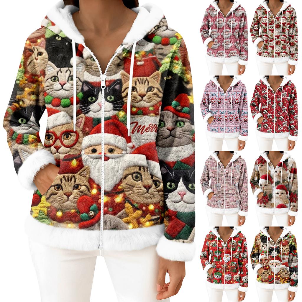 Women's Casual Fashion Long-Sleeved Zip-Up Fleece Hooded Cardigan