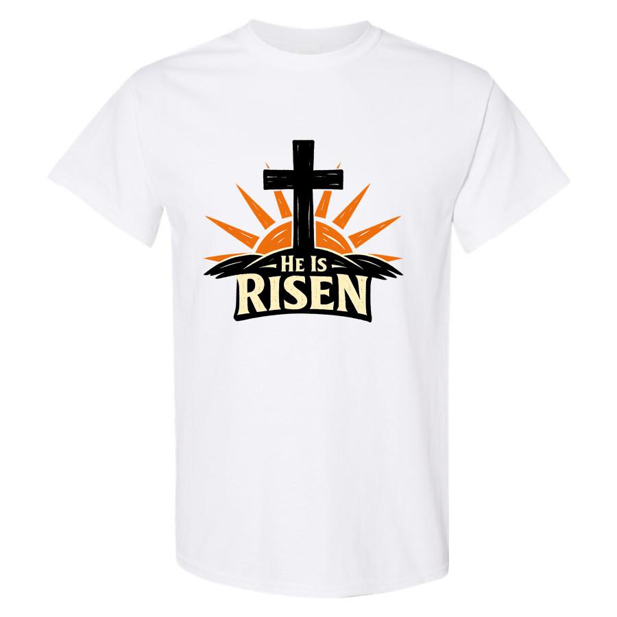 He Is Risen Christian T Shirt Cross Sunrise Faith Easter Resurrection Top Gift S
