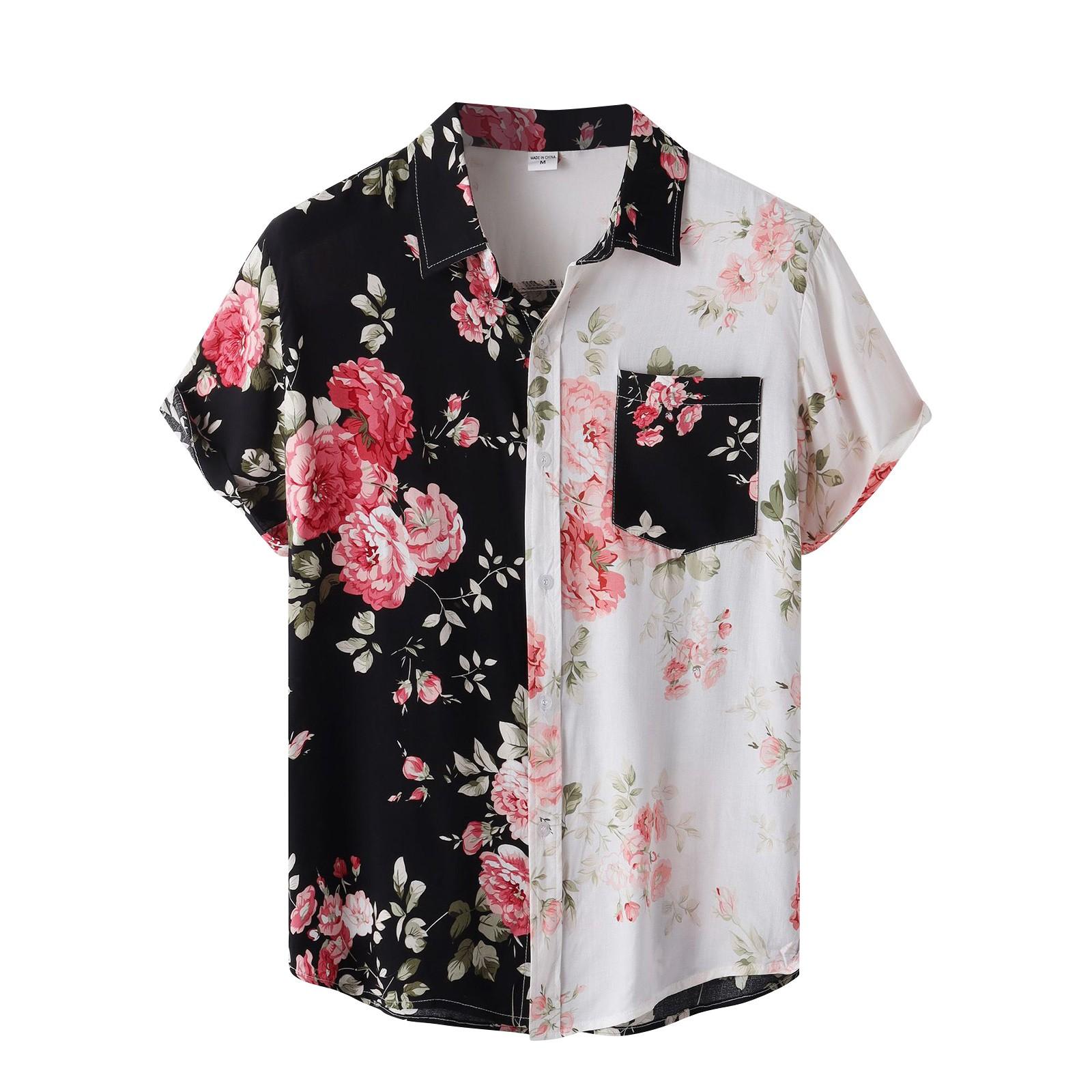 Men s Summer Casual Floral Print Design Hawaiian Short Sleeve Beach Vacation Shirt XXXL чёрный