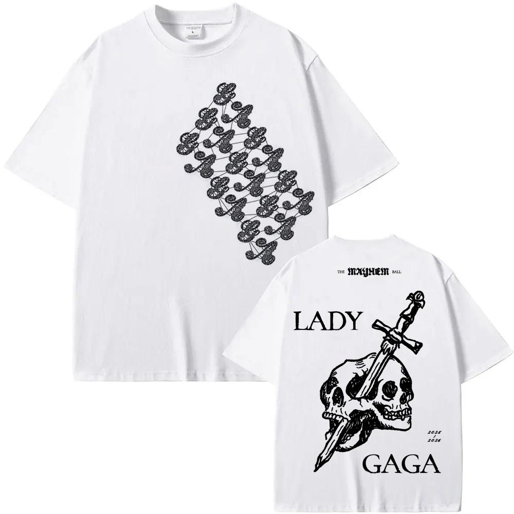 Skull T-Shirt 2025 NEW Summer Lady Gaga 's Same Style Tee-shirt High Quality 100%Cotton Round Neck Graphic Printing Camisetas