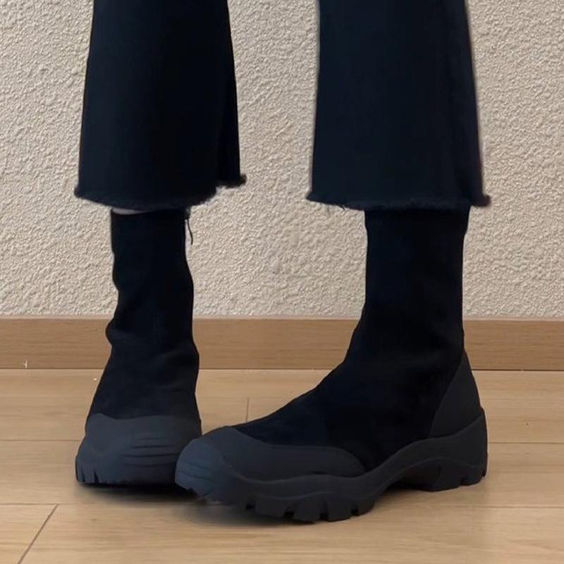 Stiefeletten für Damen Flats Mode Plateau Lederschuhe Winter Trend Chelsea Boots Neu Gemütlich Designer Sport Mujer Botas