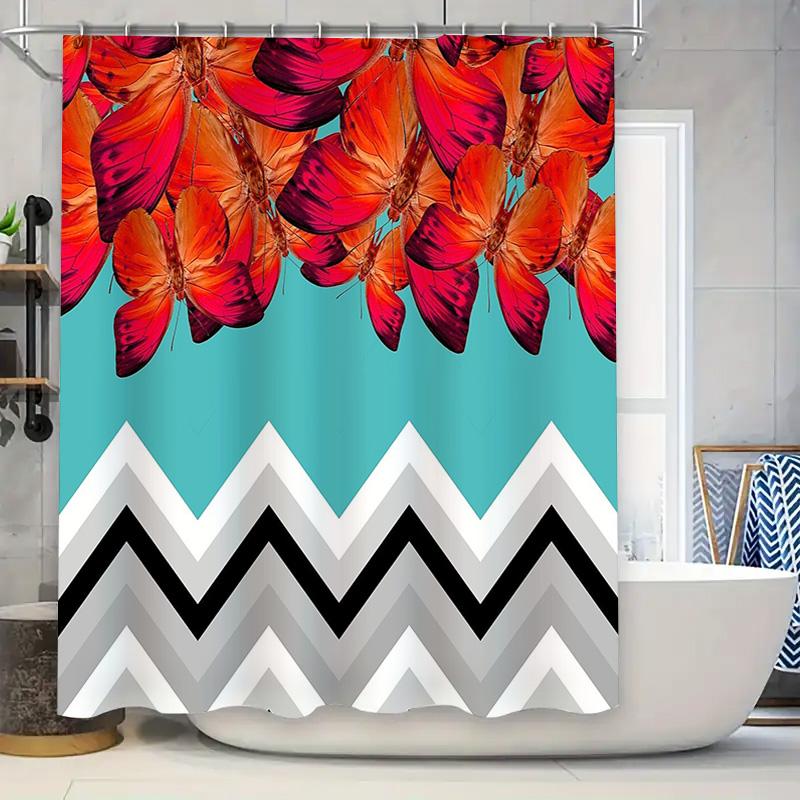 

Шторка для душа с бабочками, природный цветочный узор, декор для ванной комнаты, винтажный, деревенский, farmhouse, моющаяся ткань, арт 90x180cm