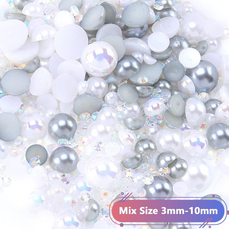 Hot Sale Color Mixed Semicircular Pearl Resin Diamond Mixed 3-10Mm Highlight Abs Pearl Diy Jewelry