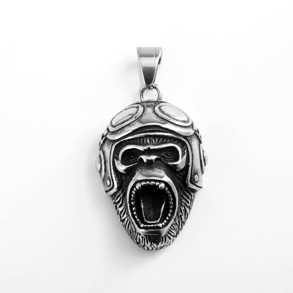 

European Unisex Retro Stainless Steel Tiger & Gorilla Pendant Necklace