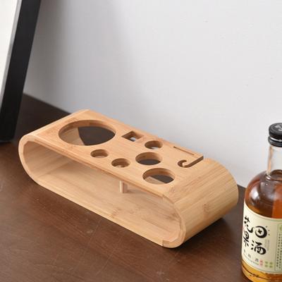 Wooden 9-Piece Bartender Tool Holder Stand Bamboo Cocktail Shaker Set Organizer Storage Display Rack Free Standing Bartender Kit Holder