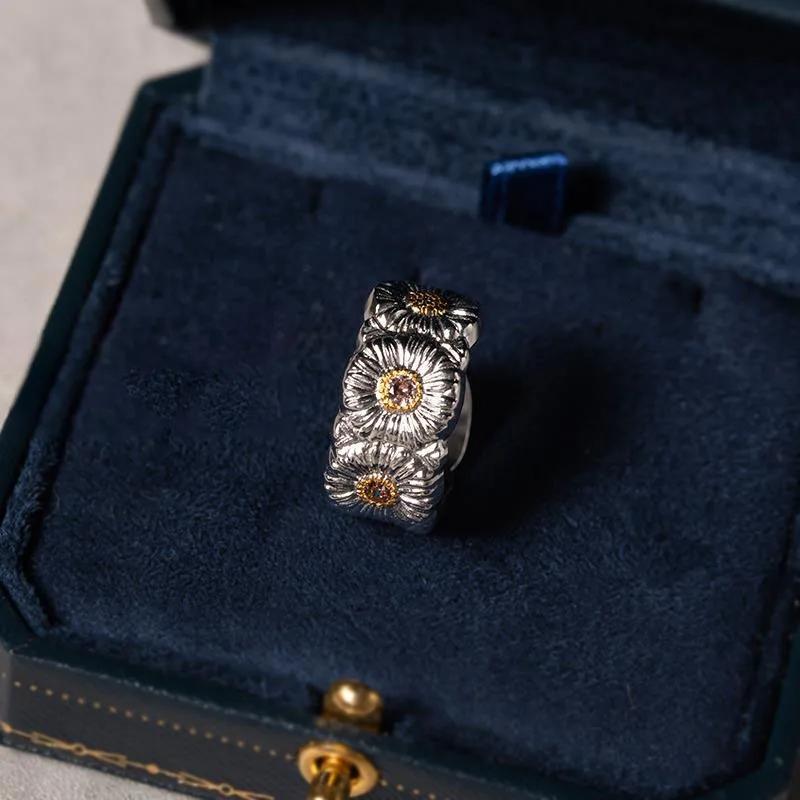 Exquisite Classic Series wire drawing craft Shiny Gardenia flower rings for women Copper plating Single Row crystal ring Zircon